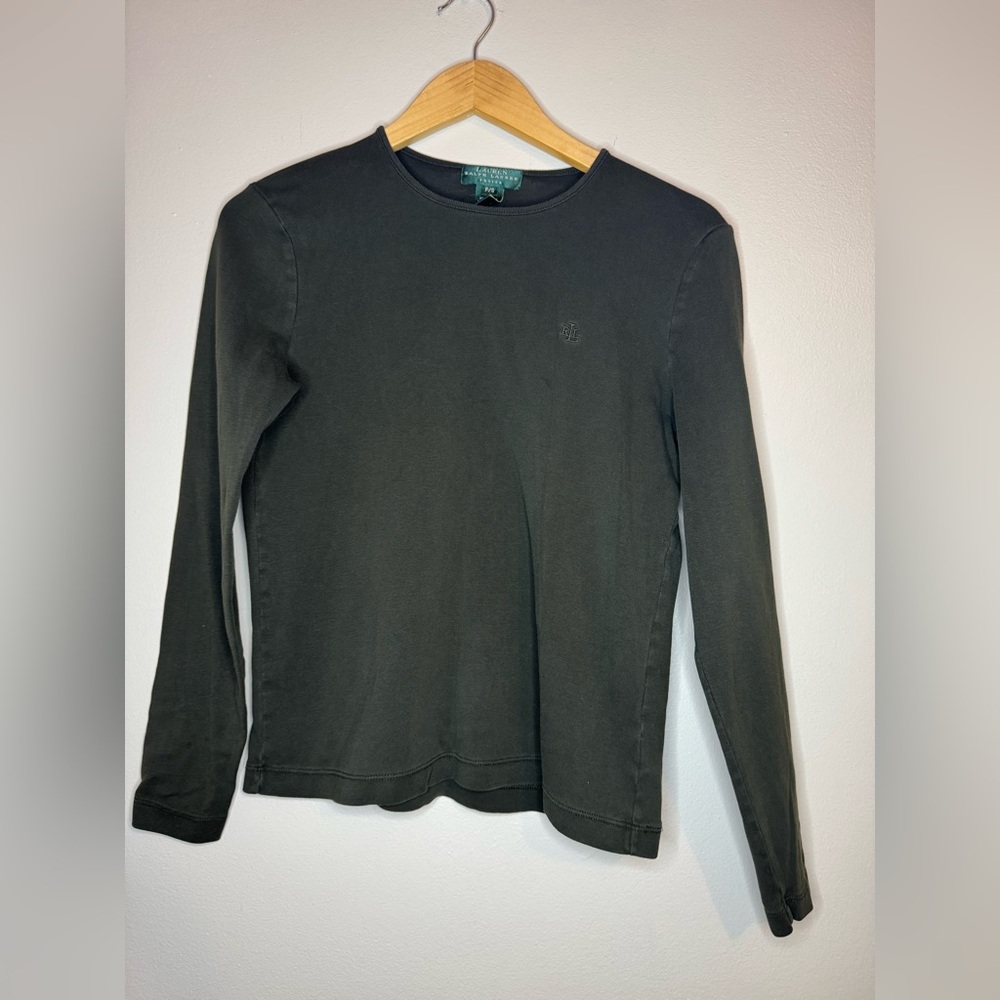 Lauren‎ Ralph Lauren Petite Green Long Sleeve Cotton Top P/S